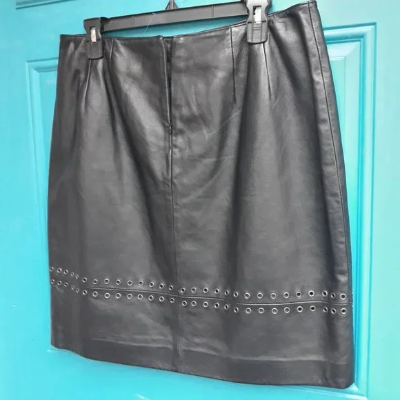 Genuine Leather Skirt Metal Studded Grommet Biker Chick Goth Vintage Fully Lined - Picture 6 of 11